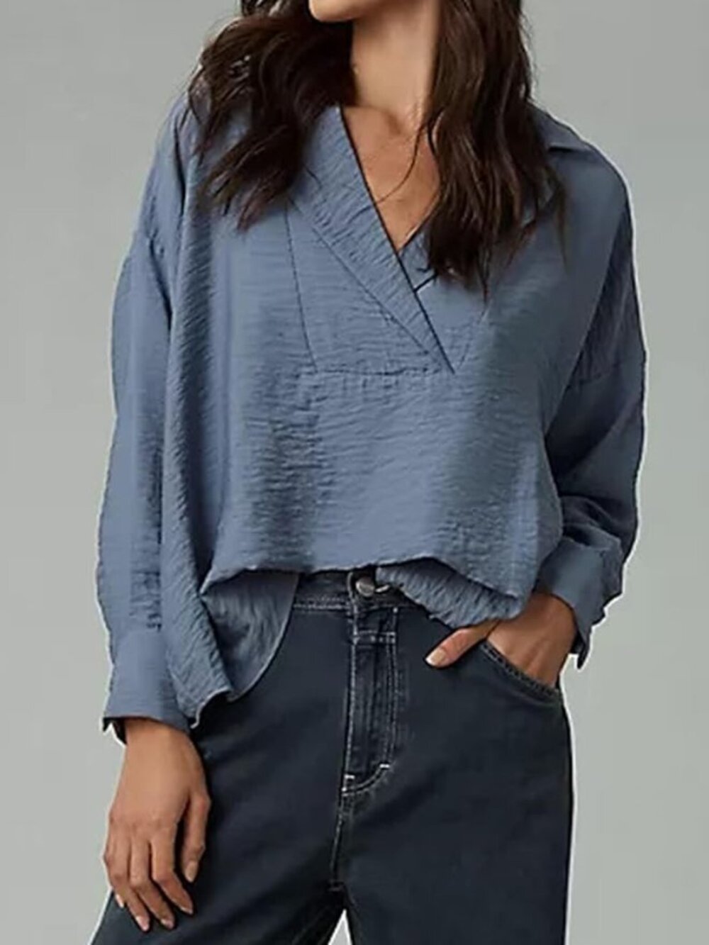 Long Sleeve Wide Placket Top